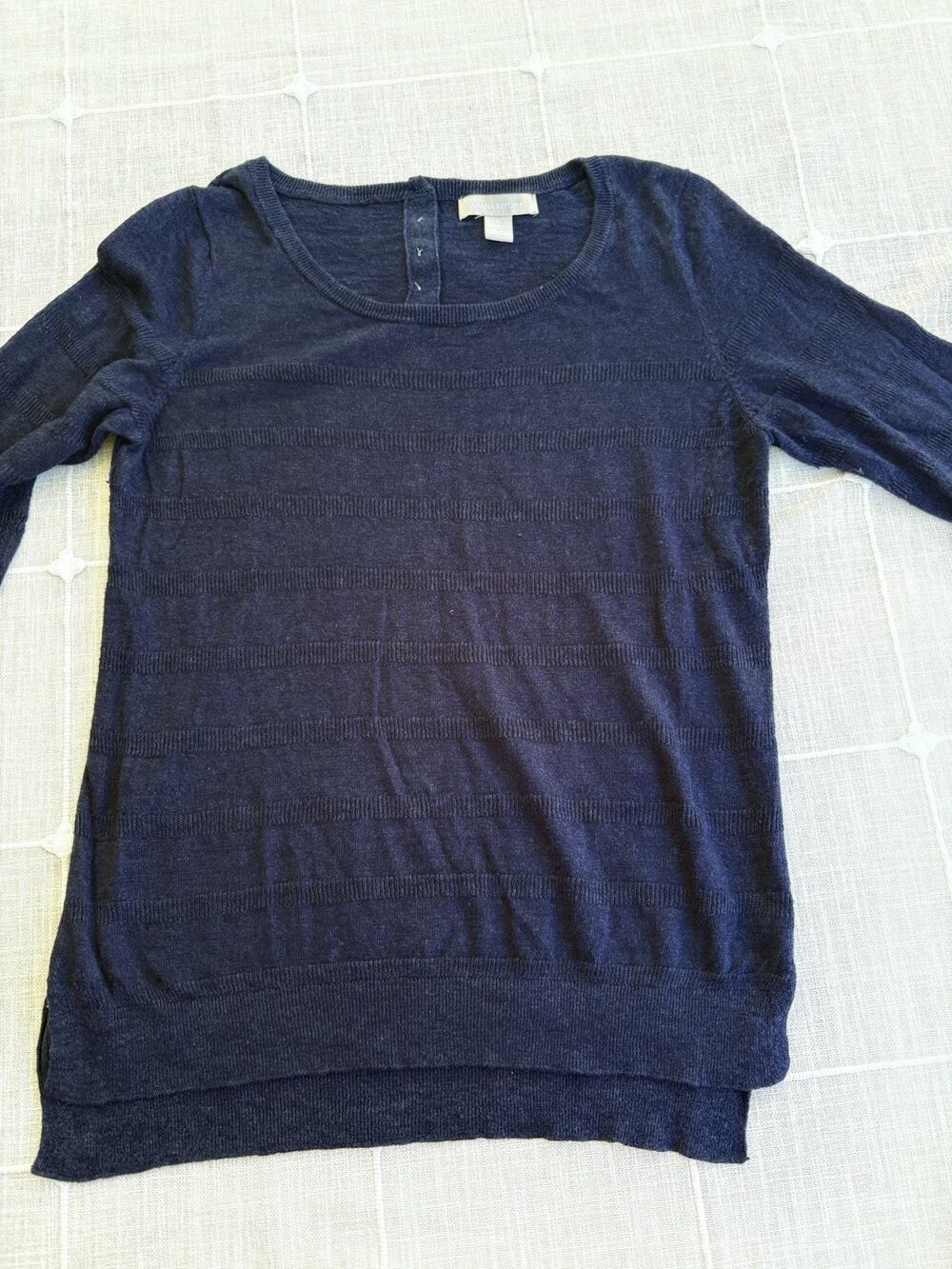 Banana Republic Navy Linen Rayon Knit Scoop Neck Striped Pullover Sweater L